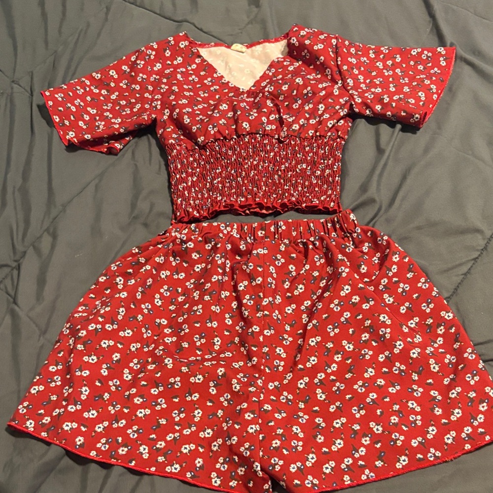 Red Floral Two-Piece Outfit